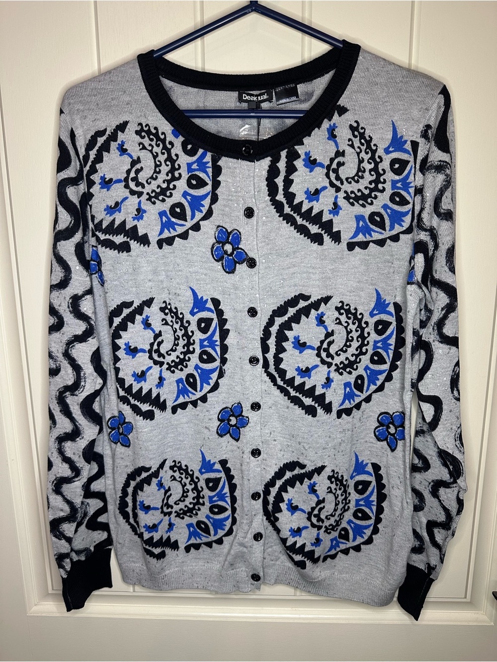 Desigual Gray, Black & Blue Floral Button-Front Cardigan